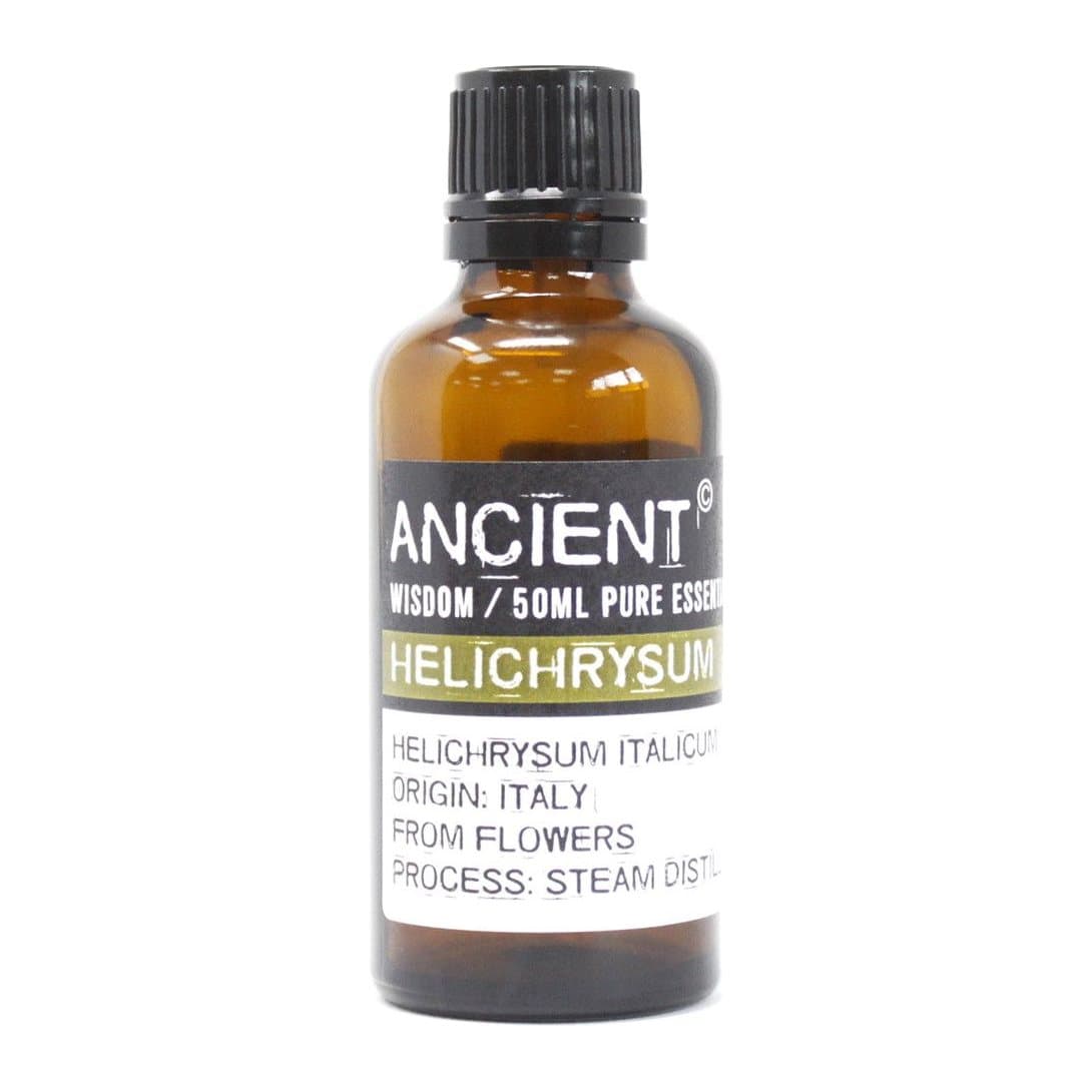 Helichrysum essential oil bottle in 10ml and 50ml sizes