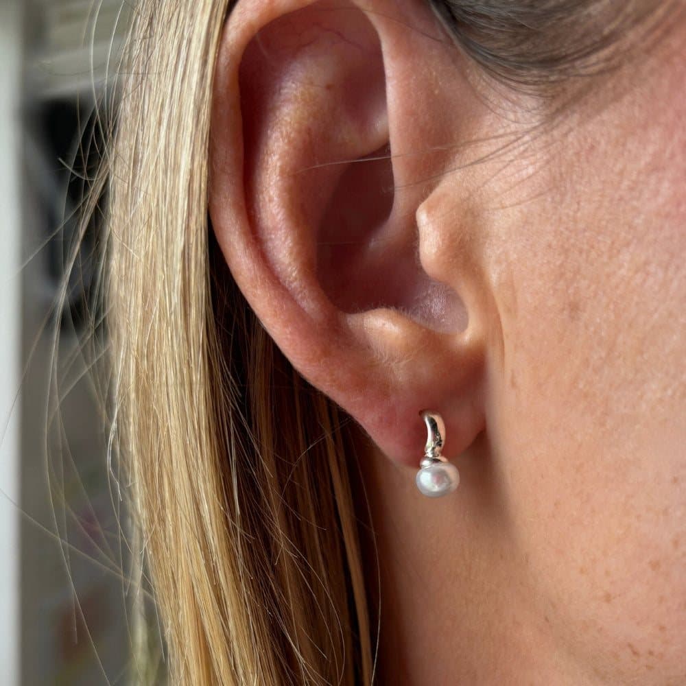 Silver moon hoop stud earrings in stainless steel