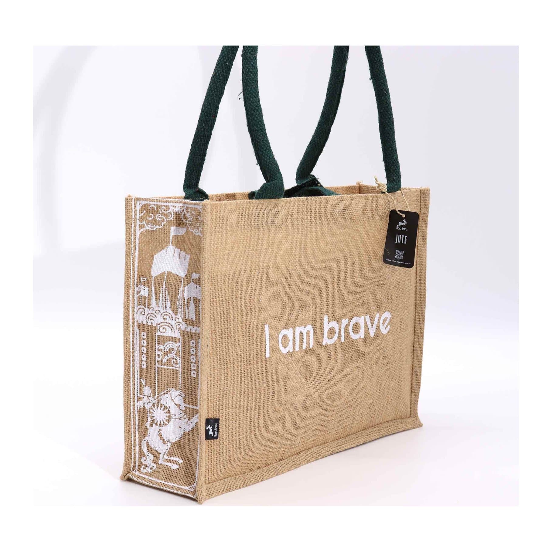 Hop Hare jute big bag with Knight of Swords design and I am Brave