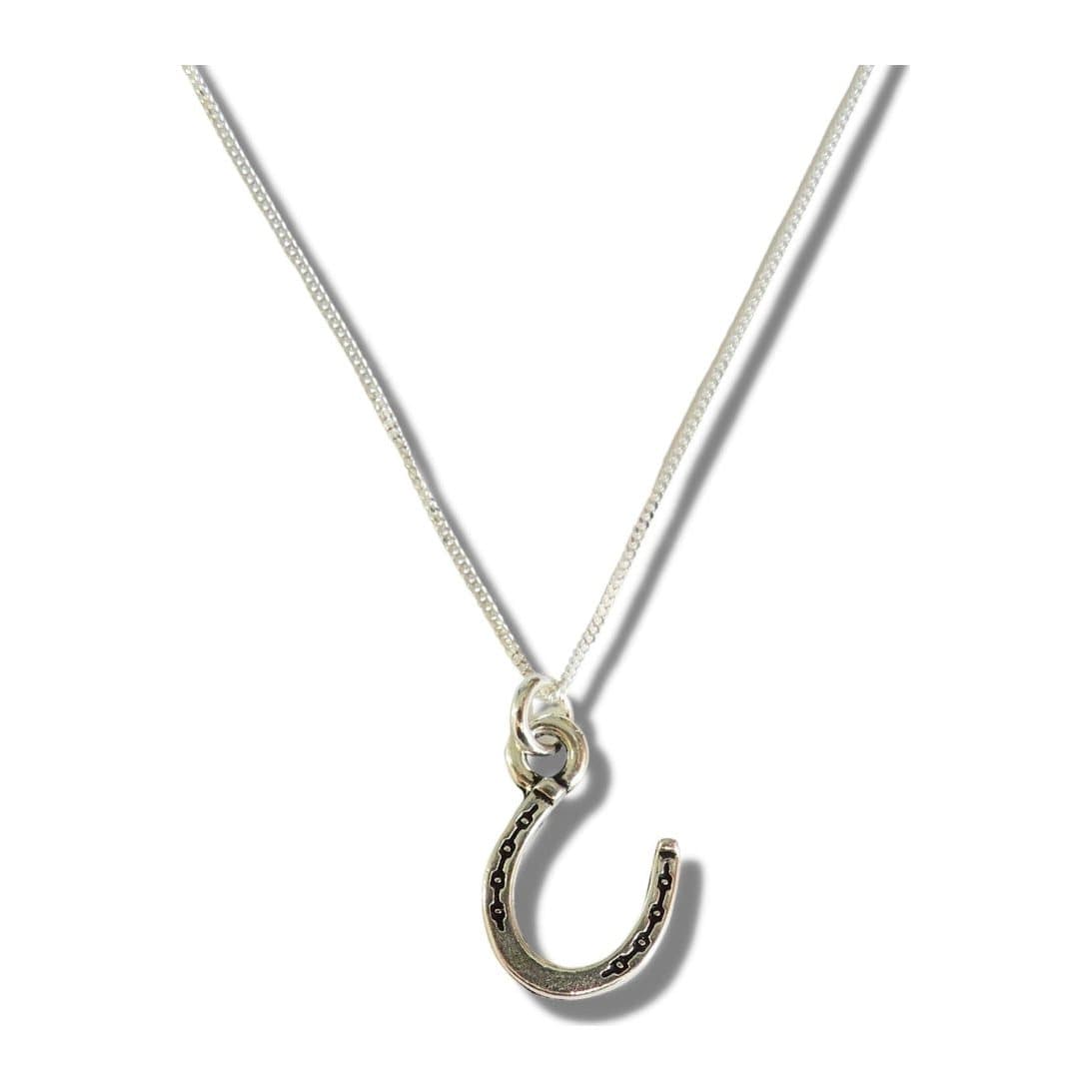Silver plated horseshoe charm on a sterling silver chain