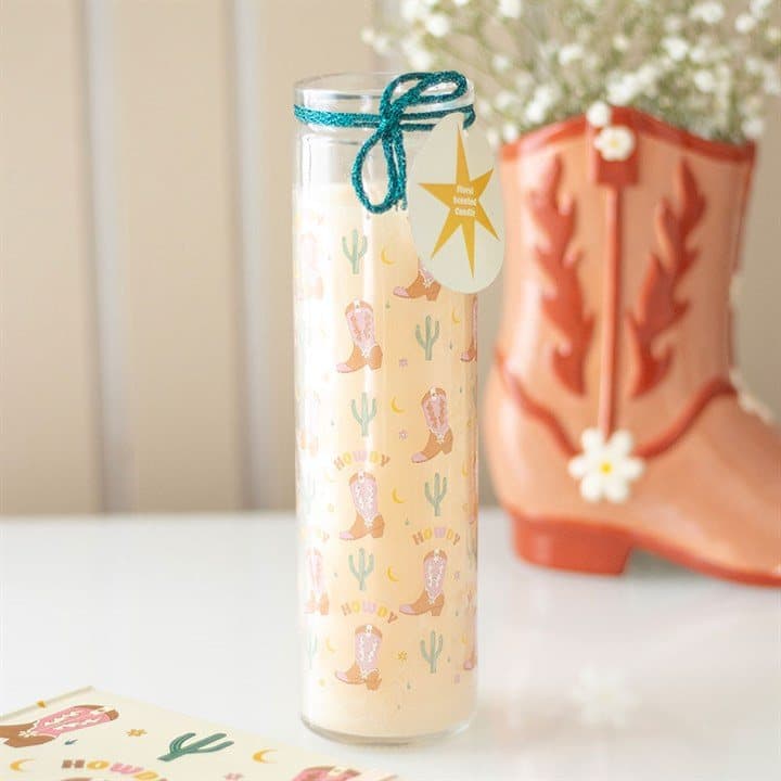 Howdy cowboy boot tube candle