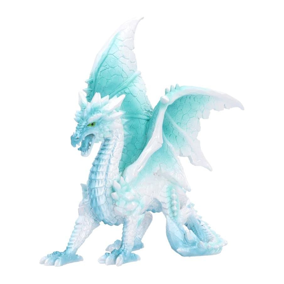 Glacier ice dragon figurine in a poised stance, light blue and icy white