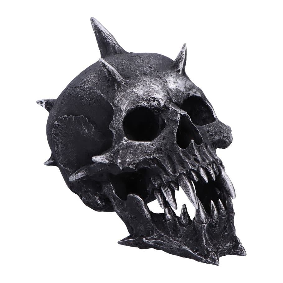 Resin spike skull figurine with jagged spikes and an iron-like painted finish