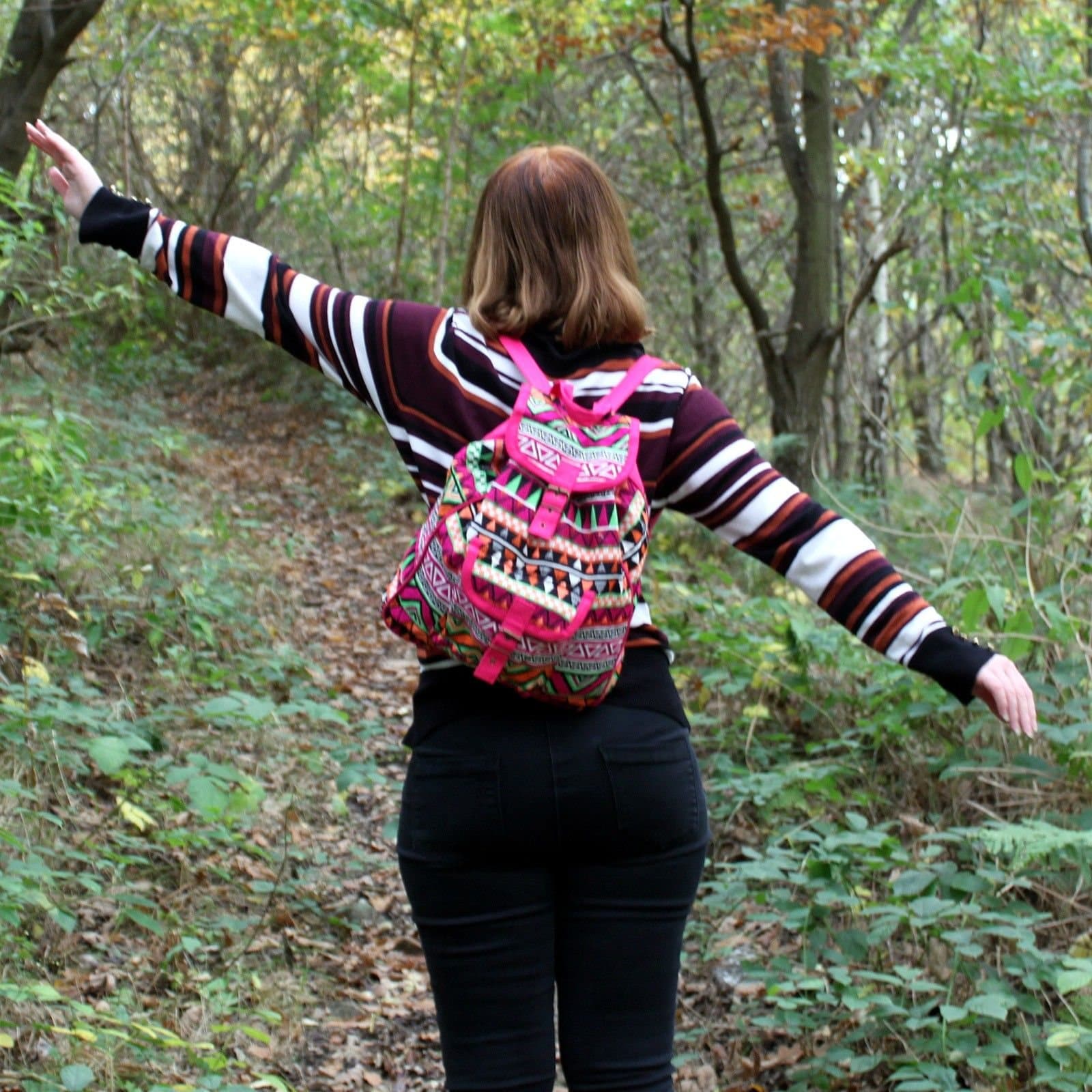 Jacquard backpack in a patterned ethnic fabric