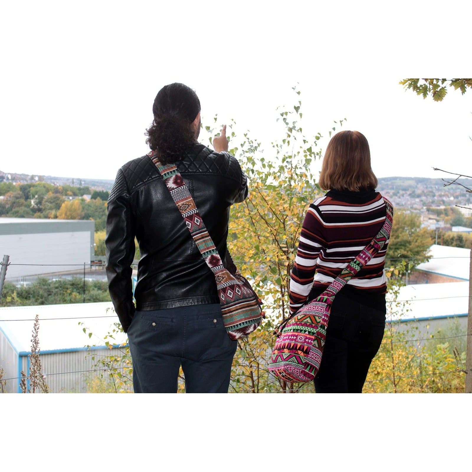 Pink jacquard student bag in ethnic jacquard fabric