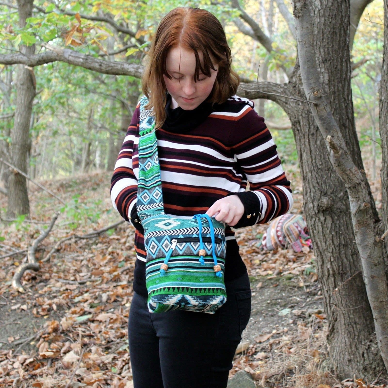Jacquard sling bag in ethnic patterned fabric