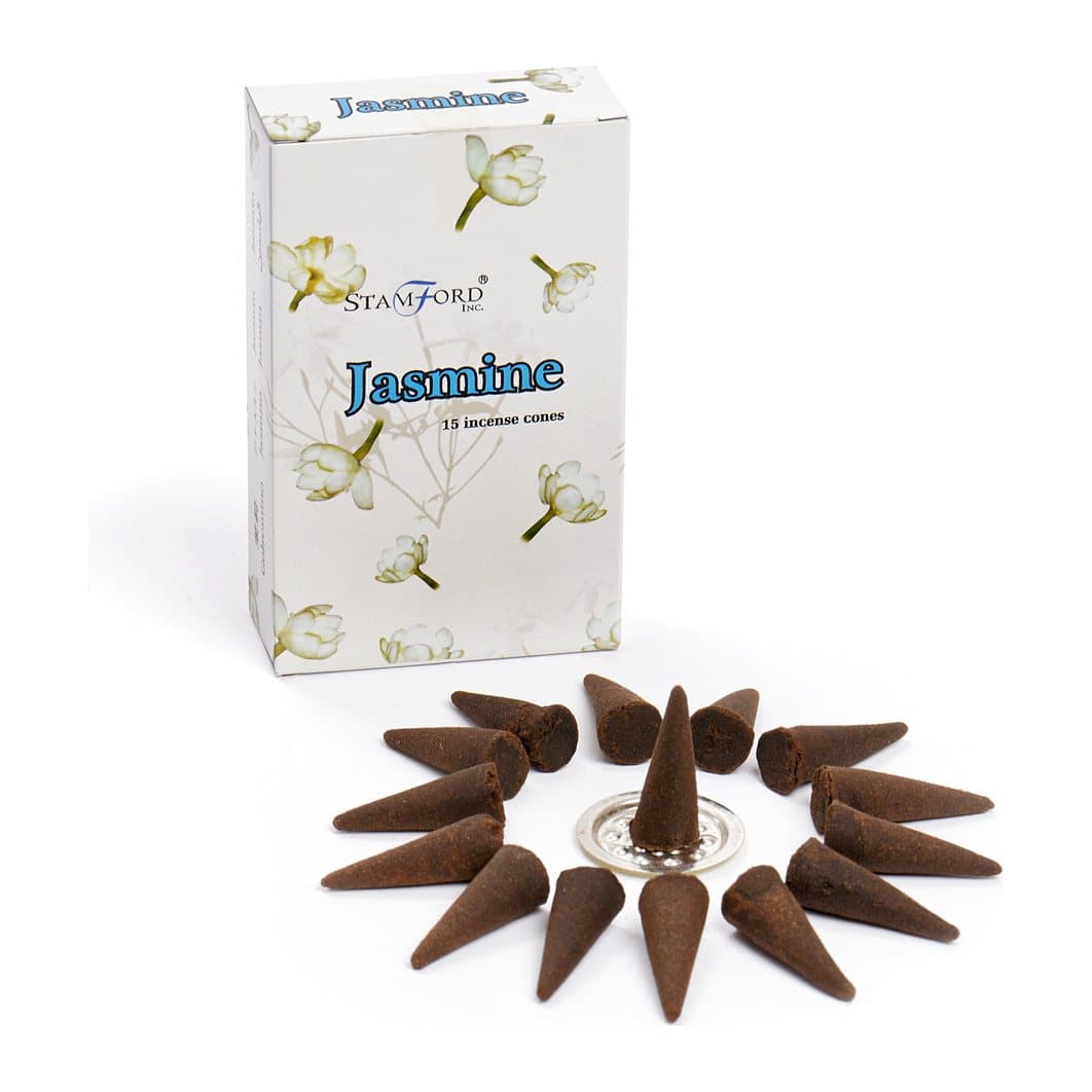 Jasmine incense cones in a pack of 2 with a metal holder