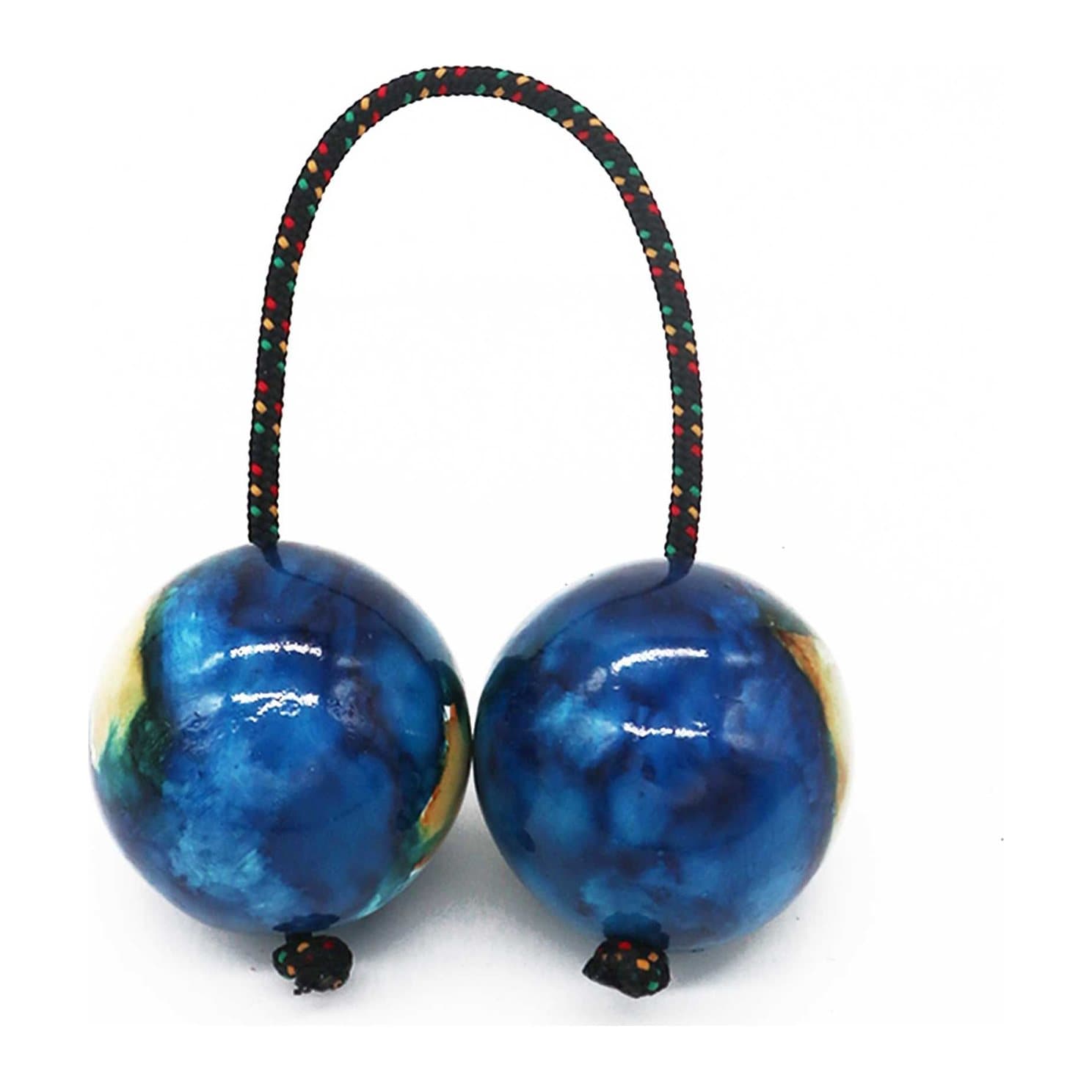 Ocean blue wooden kasaka shaker with connected glossy spheres