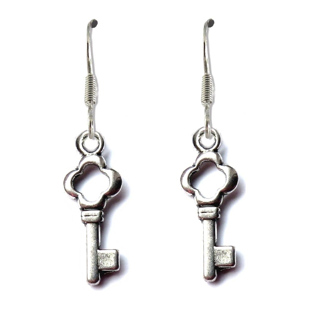Key drop earrings with silver plated key charms