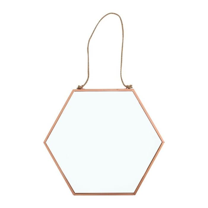 Geometric mirror in a copper finish with a glass surface