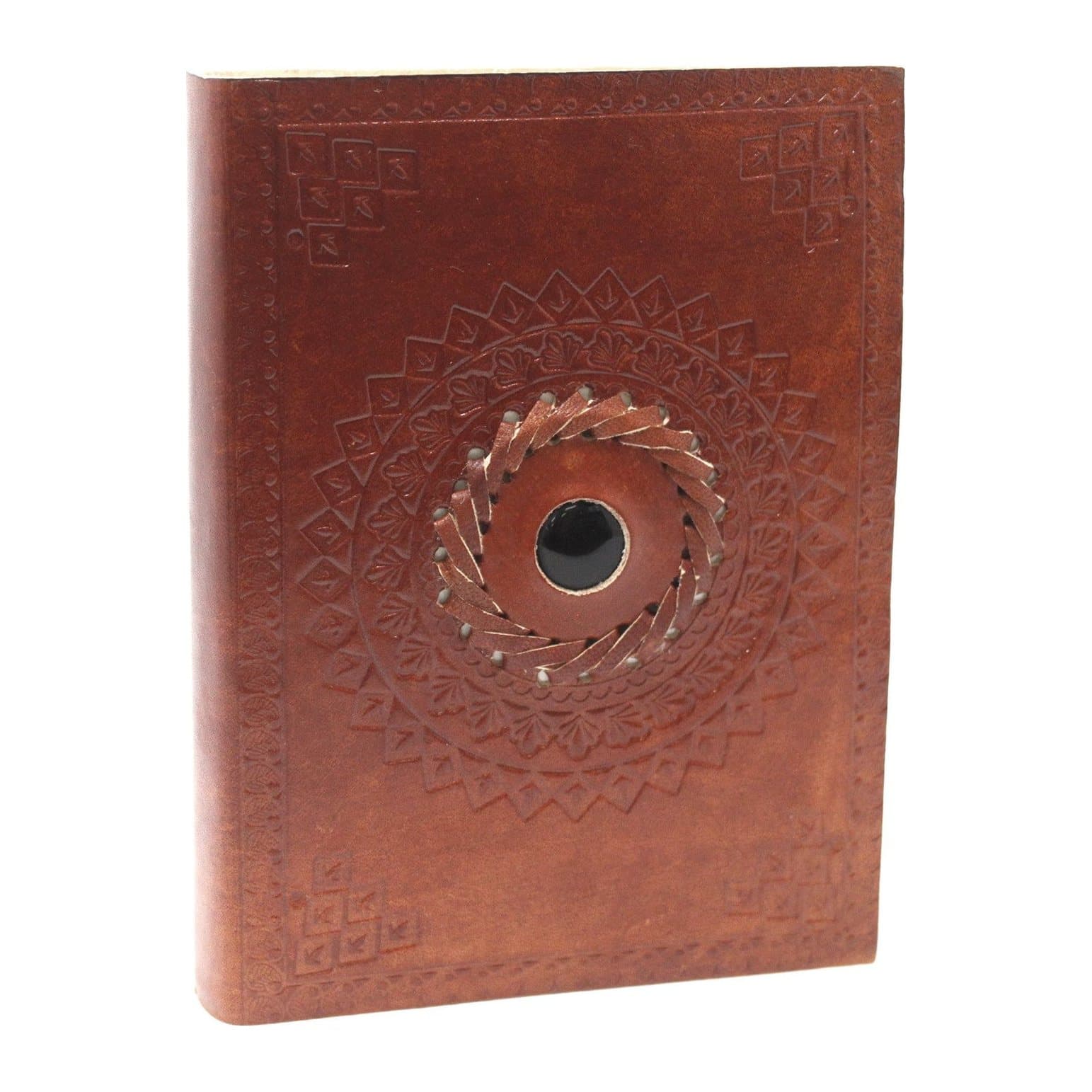 Leather Black Onyx notebook with buckles, metal clasps and wrap-around thongs