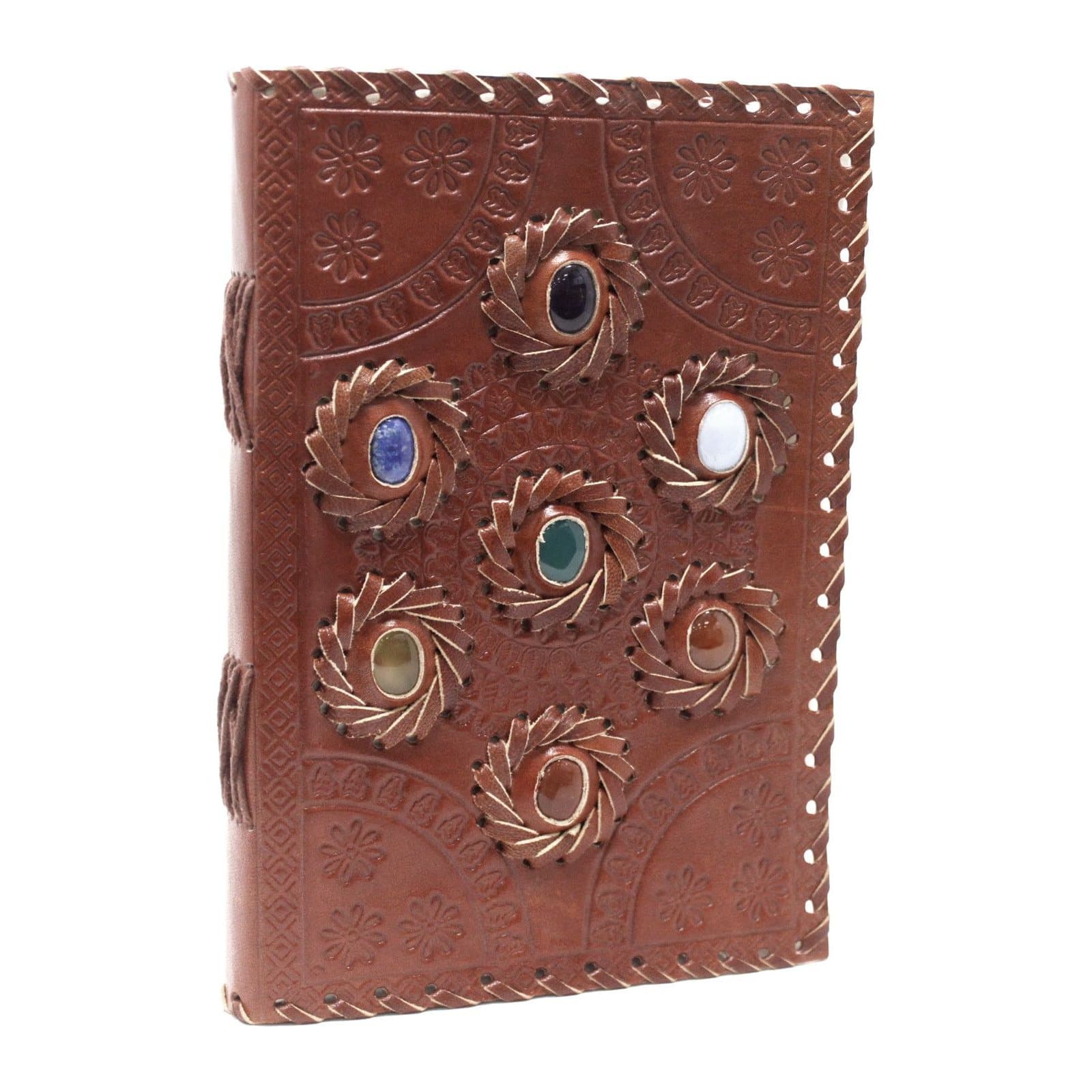 Leather chakra stone notebook with buckles and metal clasps