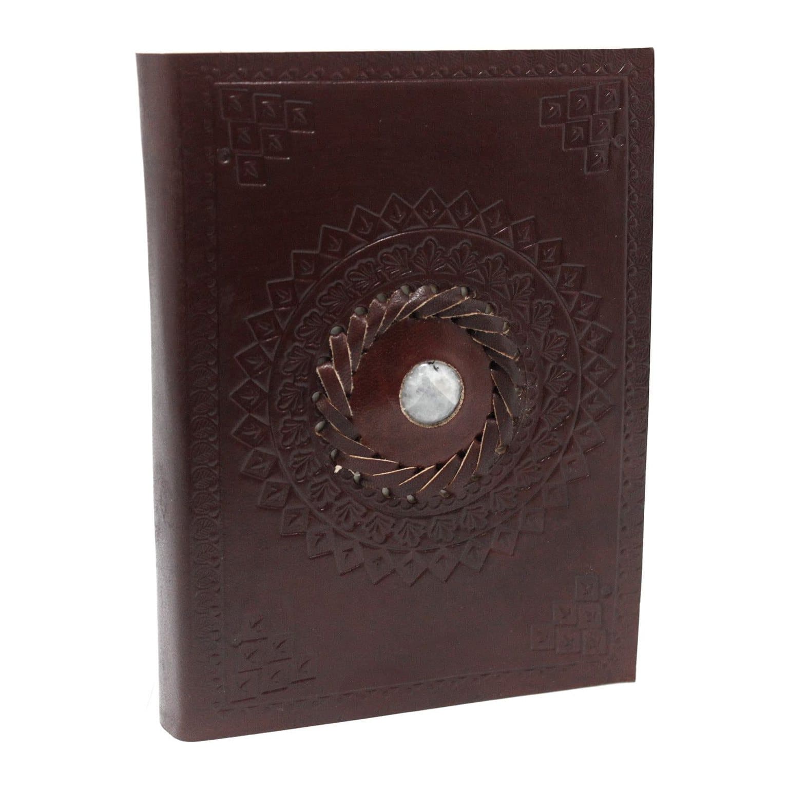 Leather notebook set with a moonstone