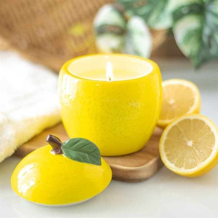 Ceramic lemon-shaped candle jar
