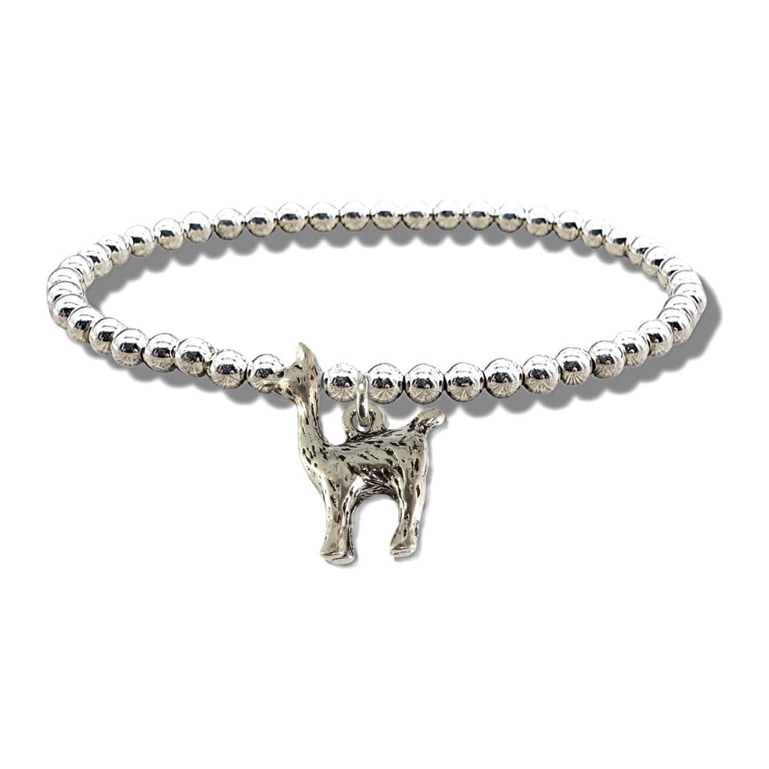 Silver llama charm on a stretch beaded bracelet