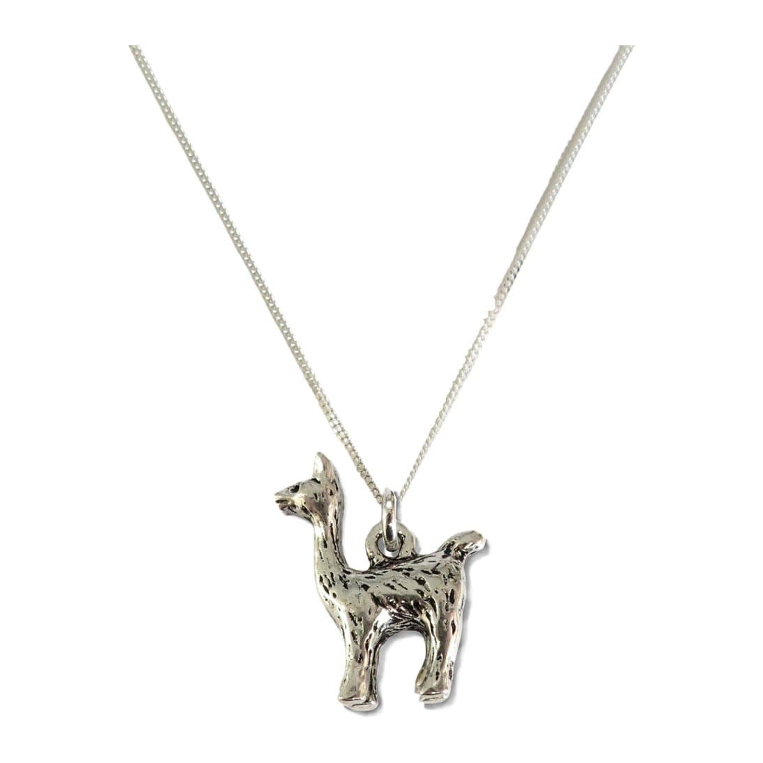 Silver llama charm on a necklace chain