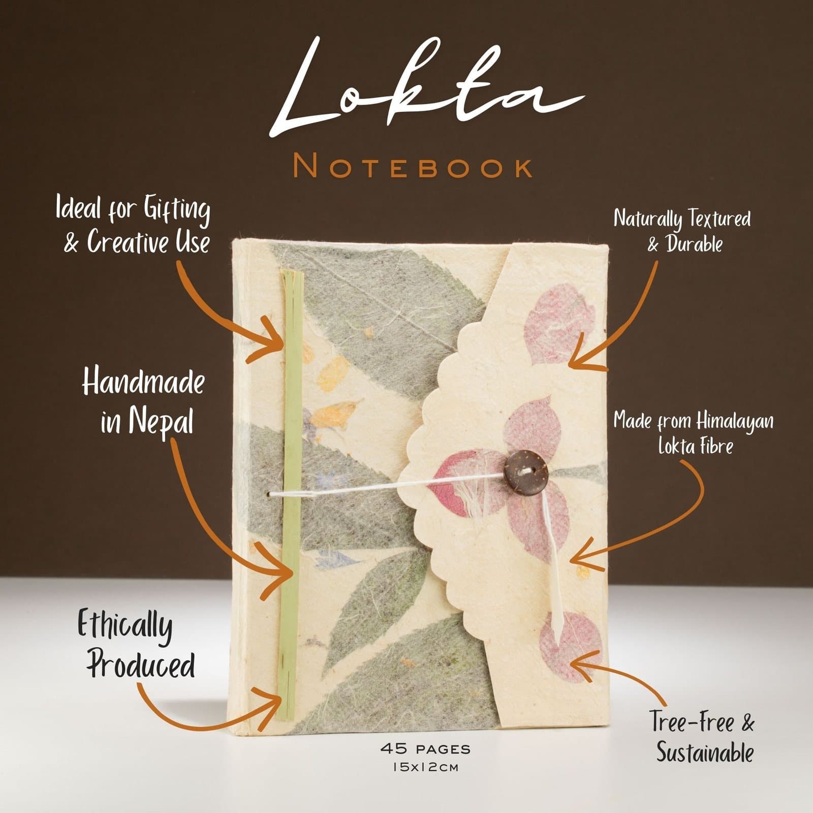 Handmade lokta paper notebook with a floral cover