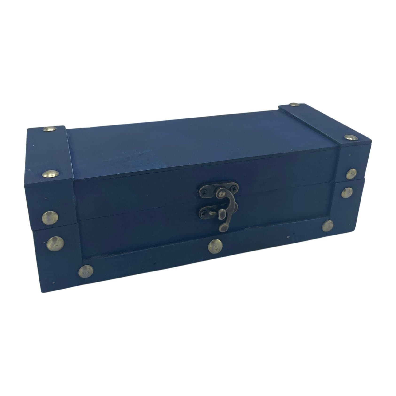 Long vintage style tea chest in teal and grey