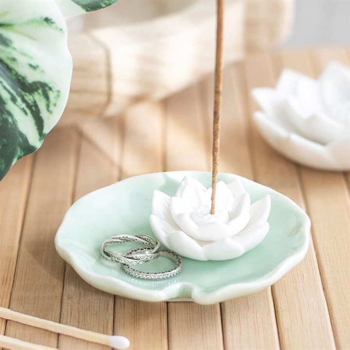 Ceramic lotus incense holder and dish