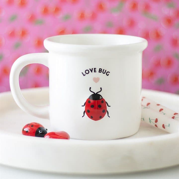 White love bug mug with a 3D ladybird design