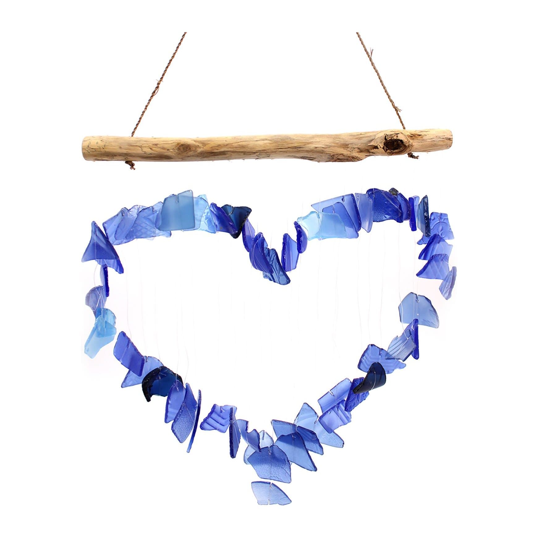 Love Chime wind chime in blue or green, made of wood and glass