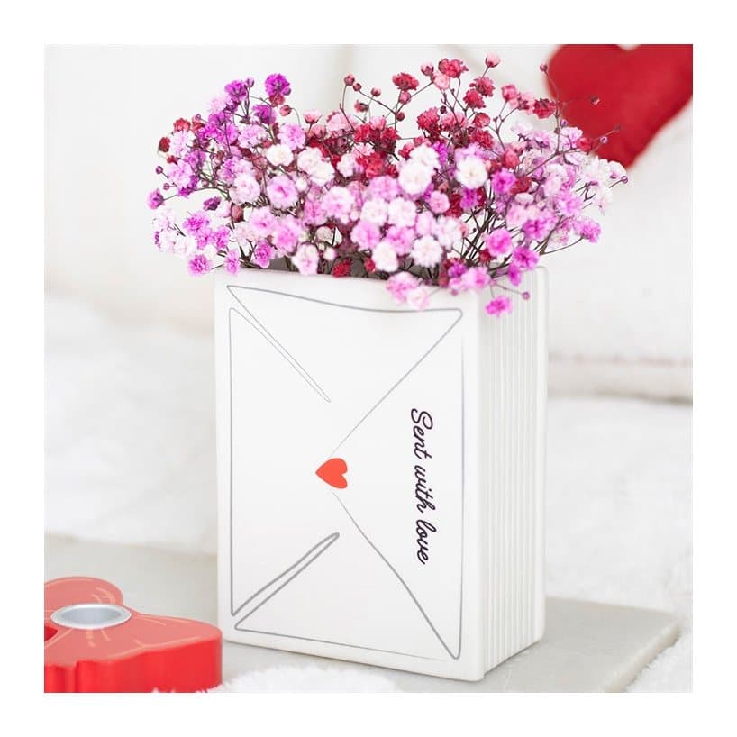 Ceramic vase shaped like a love letter with a heart seal