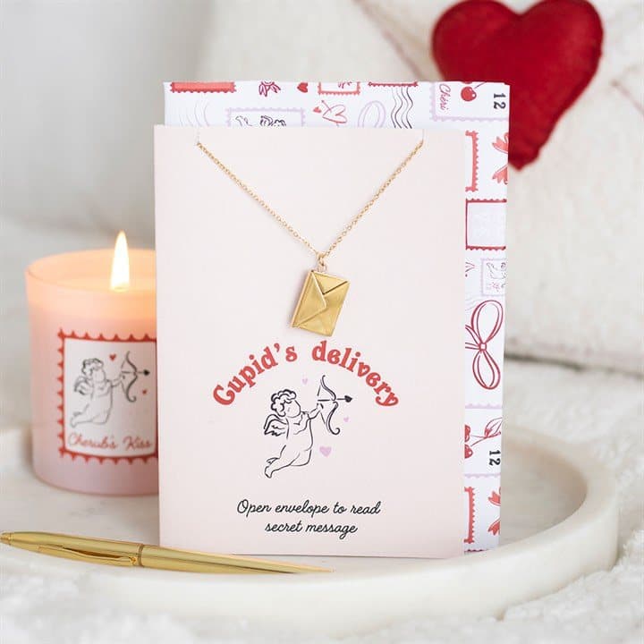 Love letter locket necklace on a card