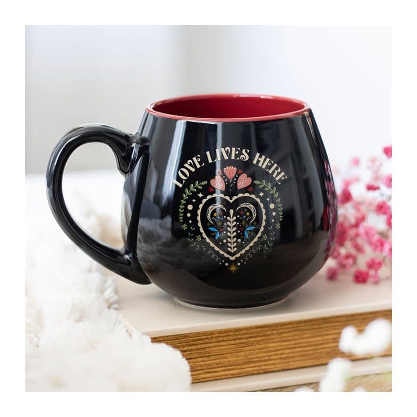 Black Love Lives Here folk heart mug