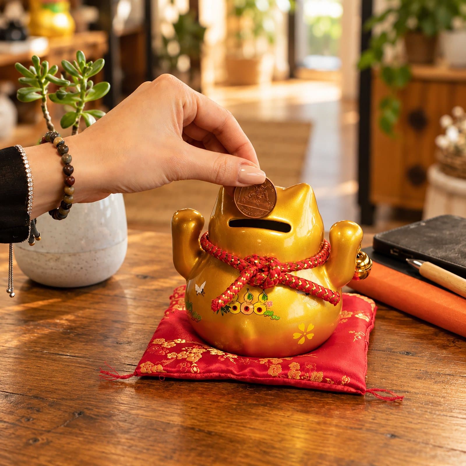 Gold lucky cat money bank