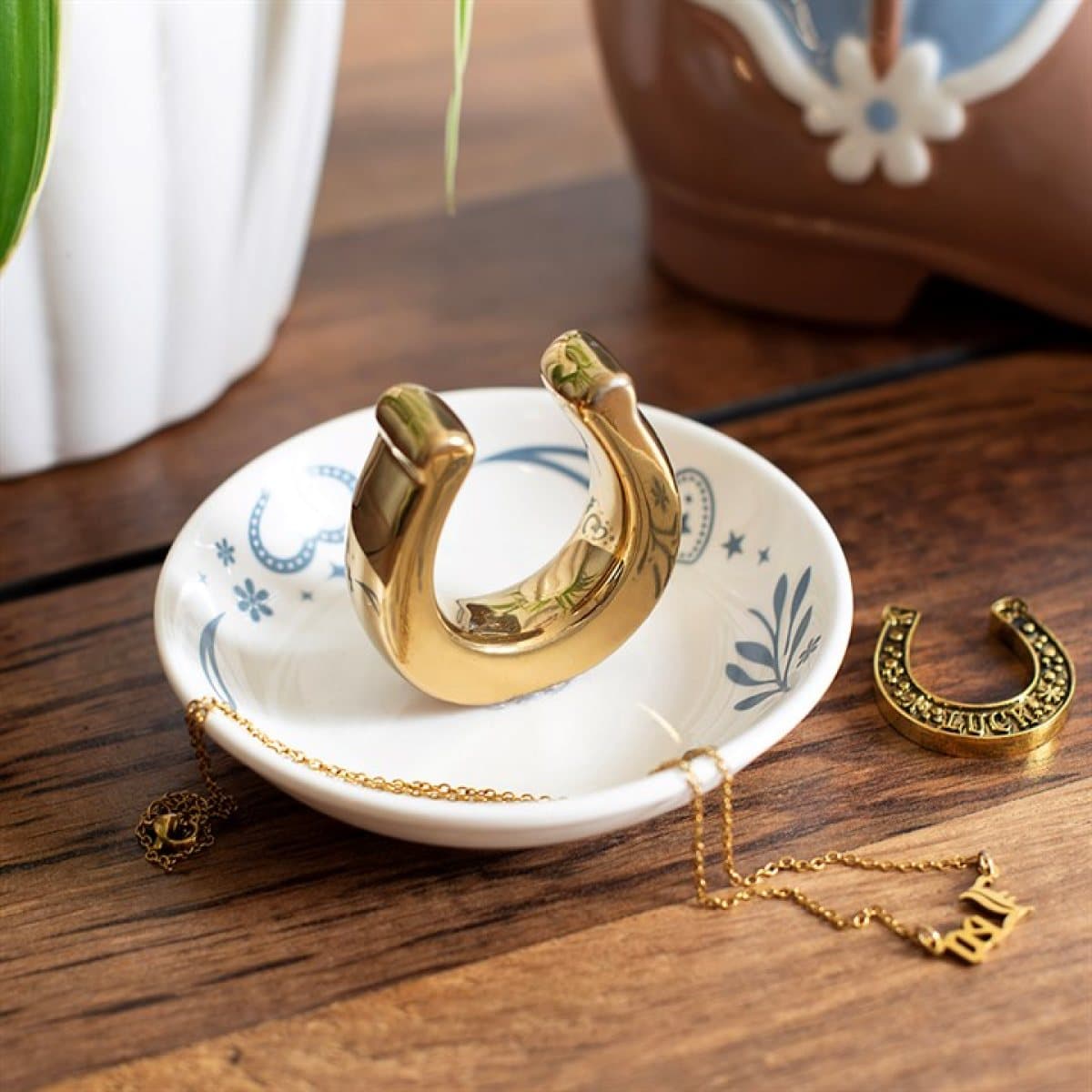 Ceramic lucky horseshoe trinket dish