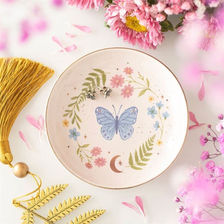 Ceramic trinket dish with a pastel butterfly