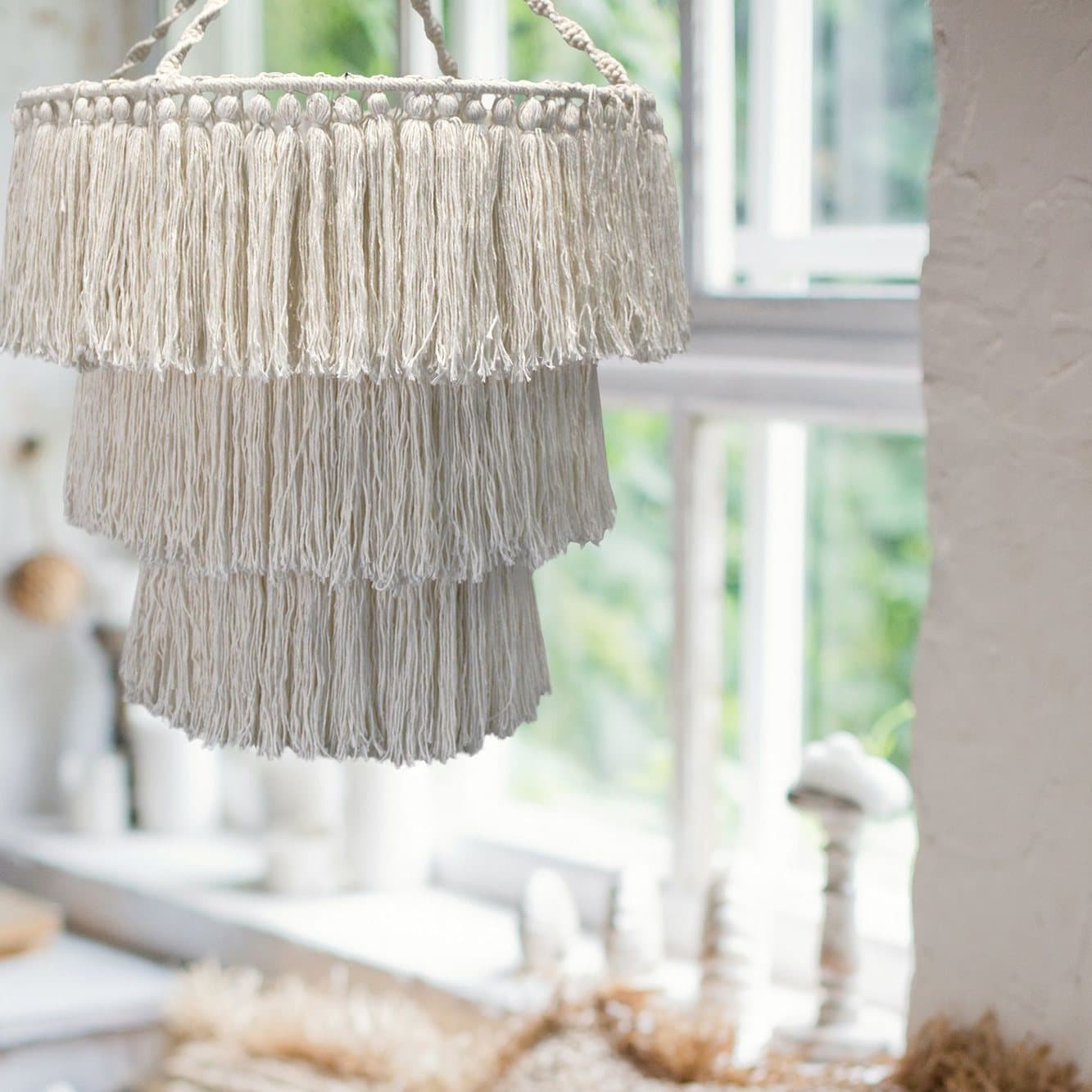 Hand-woven cotton macrame chandelier in natural or black