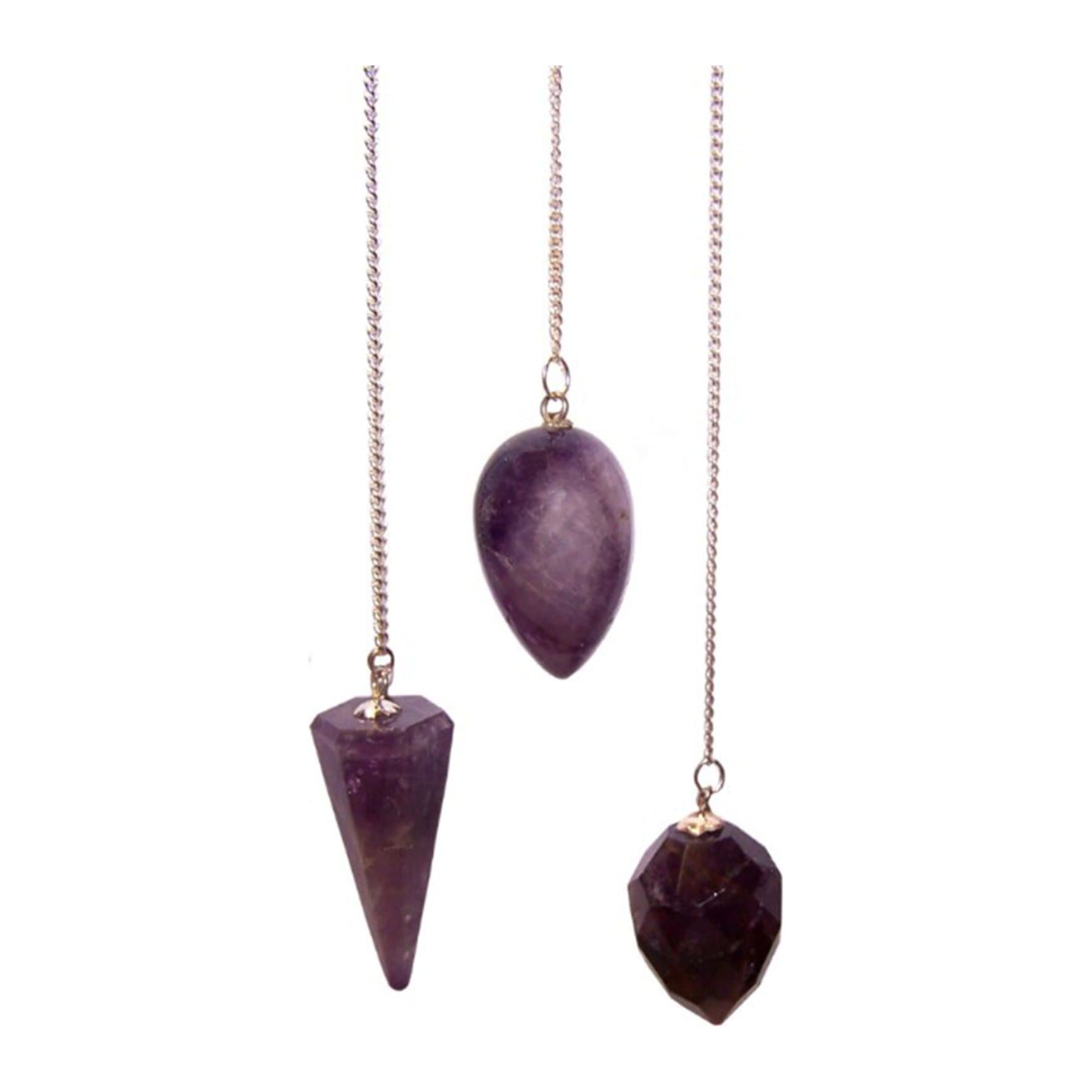 Amethyst gemstone pendulum on a silver plated chain