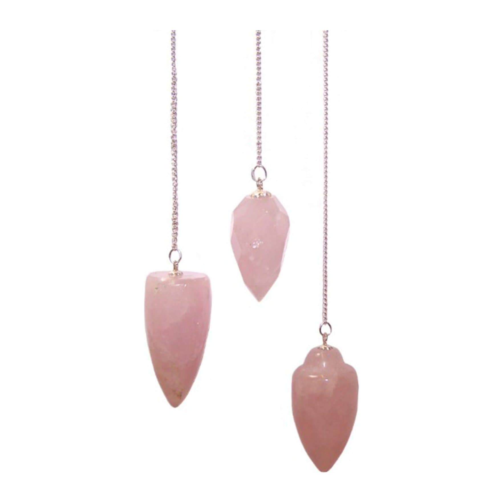 Rose quartz pendulum on a silver plated chain with a gemstone bead