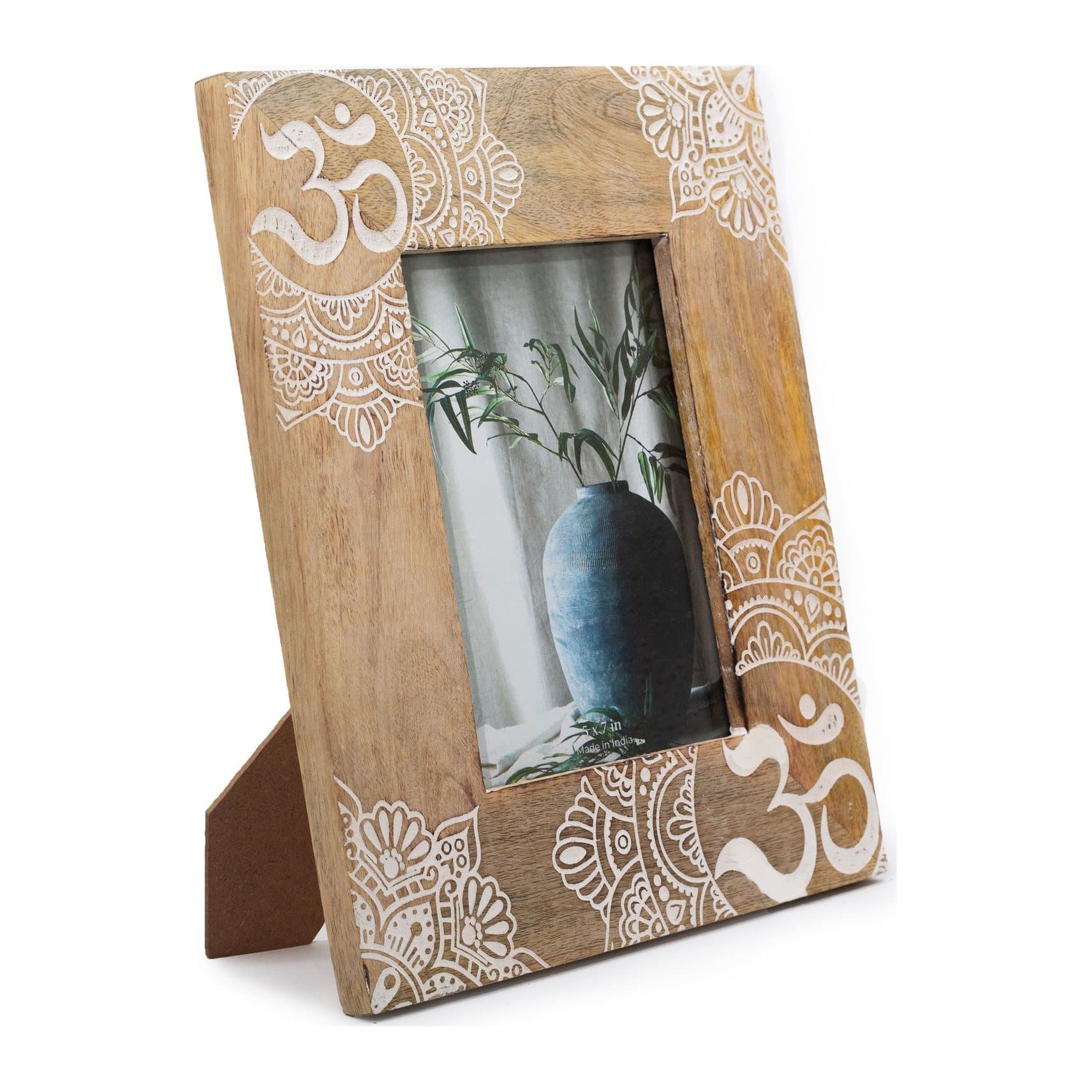 Carved mango wood mandala photo frame
