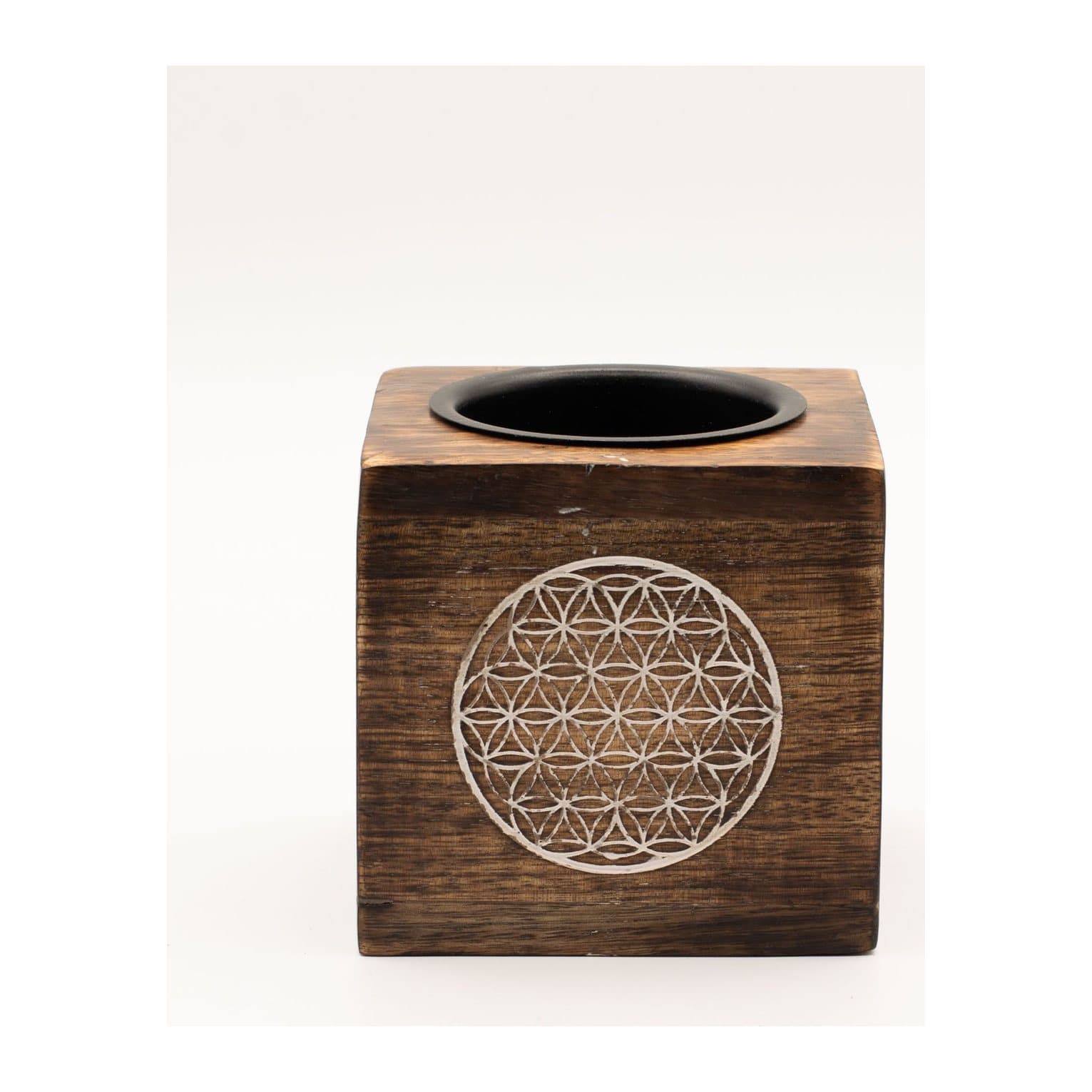 Square carved mango wood oil burner