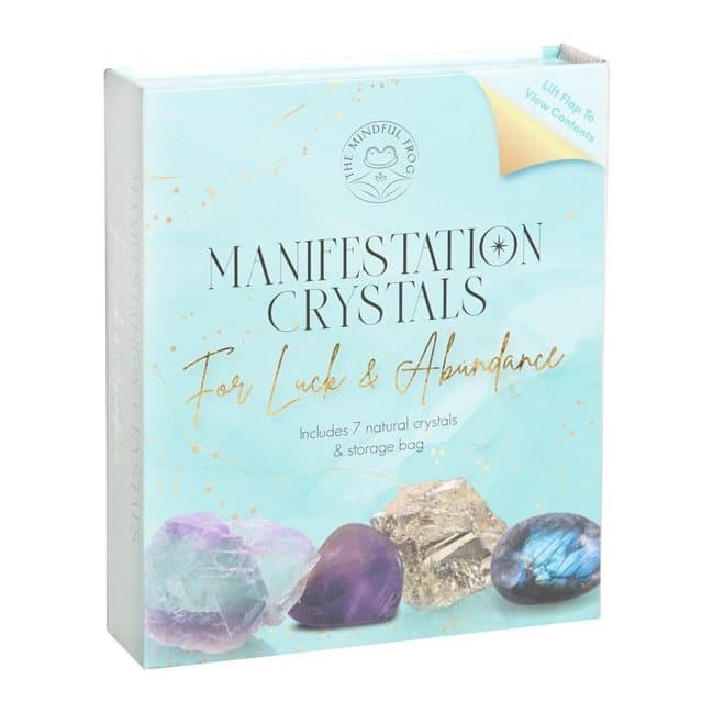 Manifestation crystal gift set with seven crystals and a faux leather bag