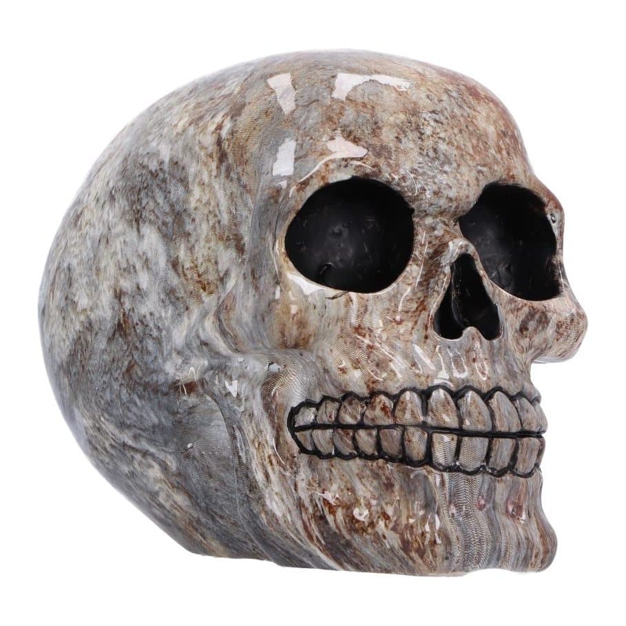 Marble effect skull figurine in dark, murky tones