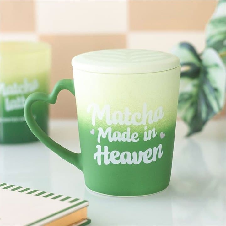 Ceramic Matcha Made in Heaven mug with a matching coaster lid