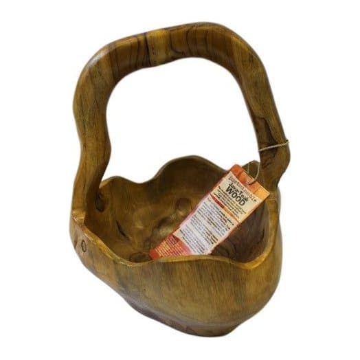 Hand-carved teak root bowl with a handle at the back
