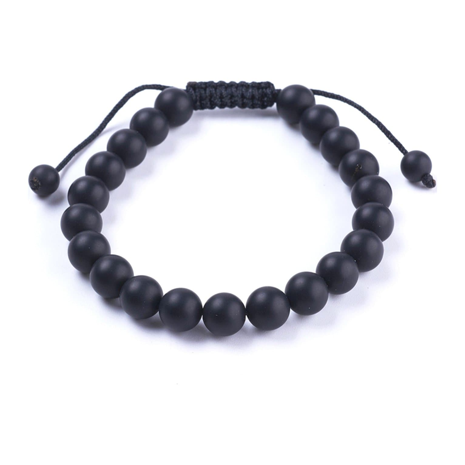 Men's black agate beaded bracelet with smooth 8 mm beads