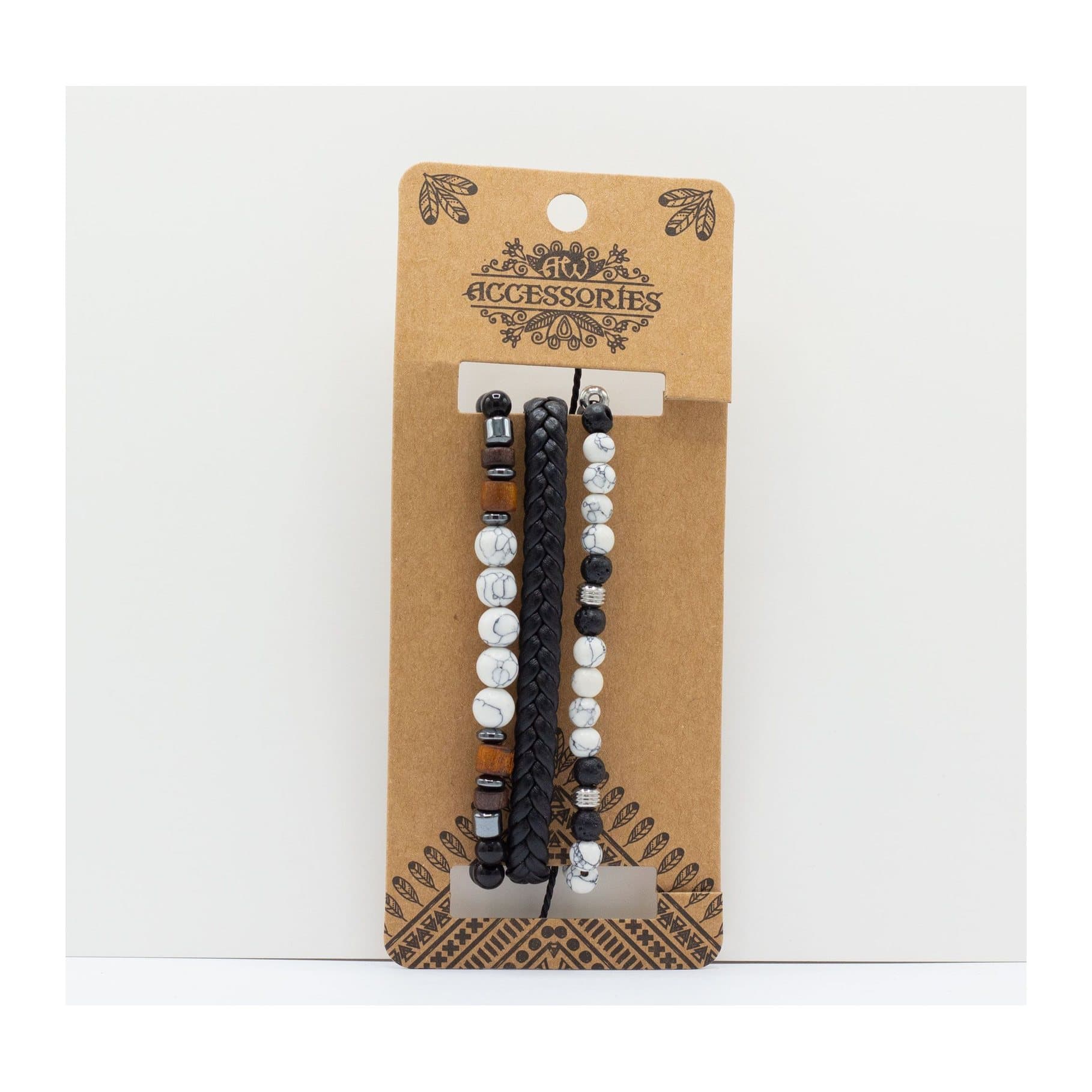 Set of men's leather and bead bracelets