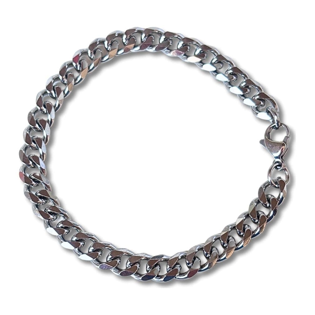 Men's silver curb chain bracelet in stainless steel