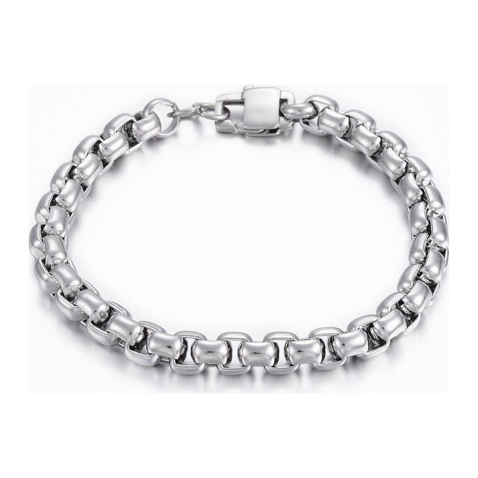 Men's silver box chain bracelet in stainless steel