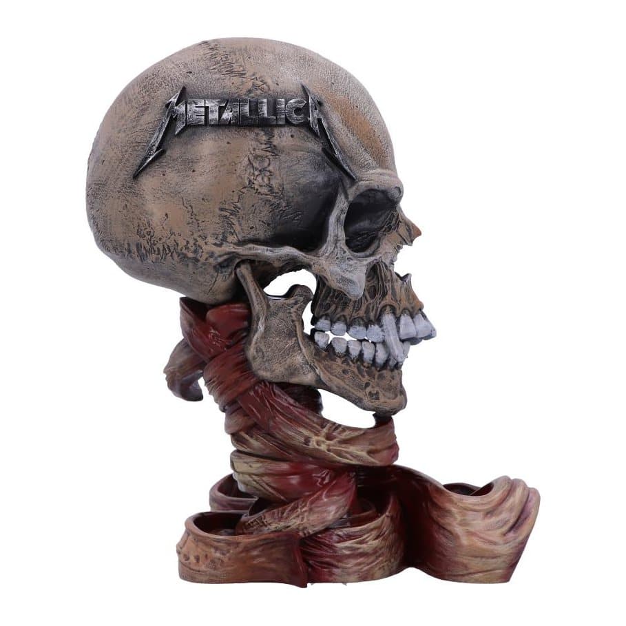 Hand-painted resin Metallica Pushead skull with fangs and the Metallica logo