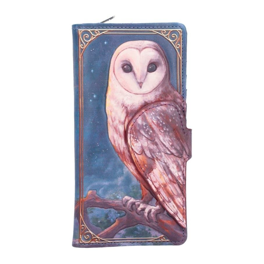 Embossed white owl purse with a full moon on a dark cloudy night