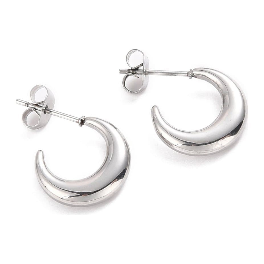 Moon hoop stud earrings in stainless steel
