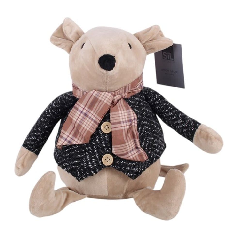 Mouse door stop wearing a tweed jacket and neckerchief