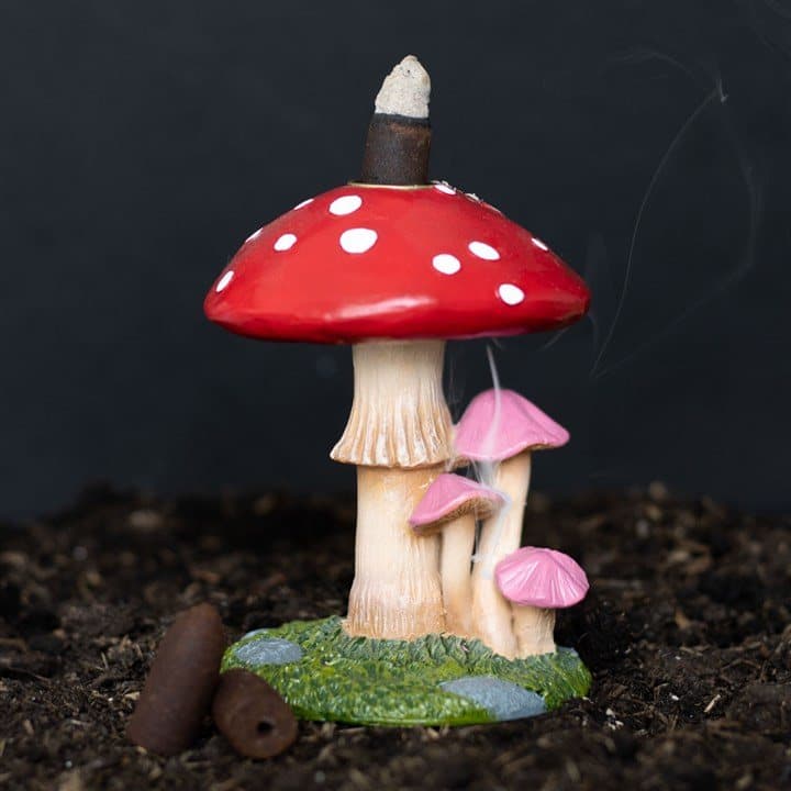 Mushroom backflow incense burner with a large toadstool on top