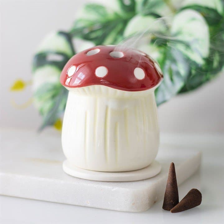 Red ceramic mushroom incense cone holder